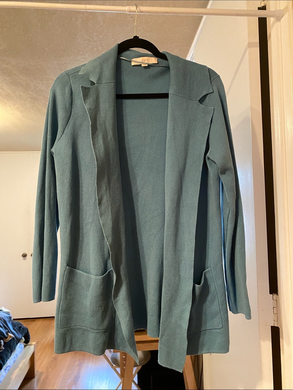 LOFT Teal Open-Front Cardigan size M 100% cotton